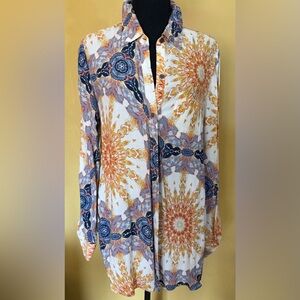 Valerie Stevens Blue and Orange Button Down Shirt